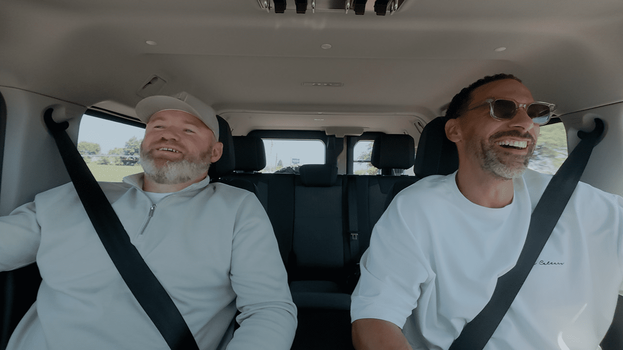 Rio Ferdinand and Wayne Rooney laughing in INEOS Grenadier